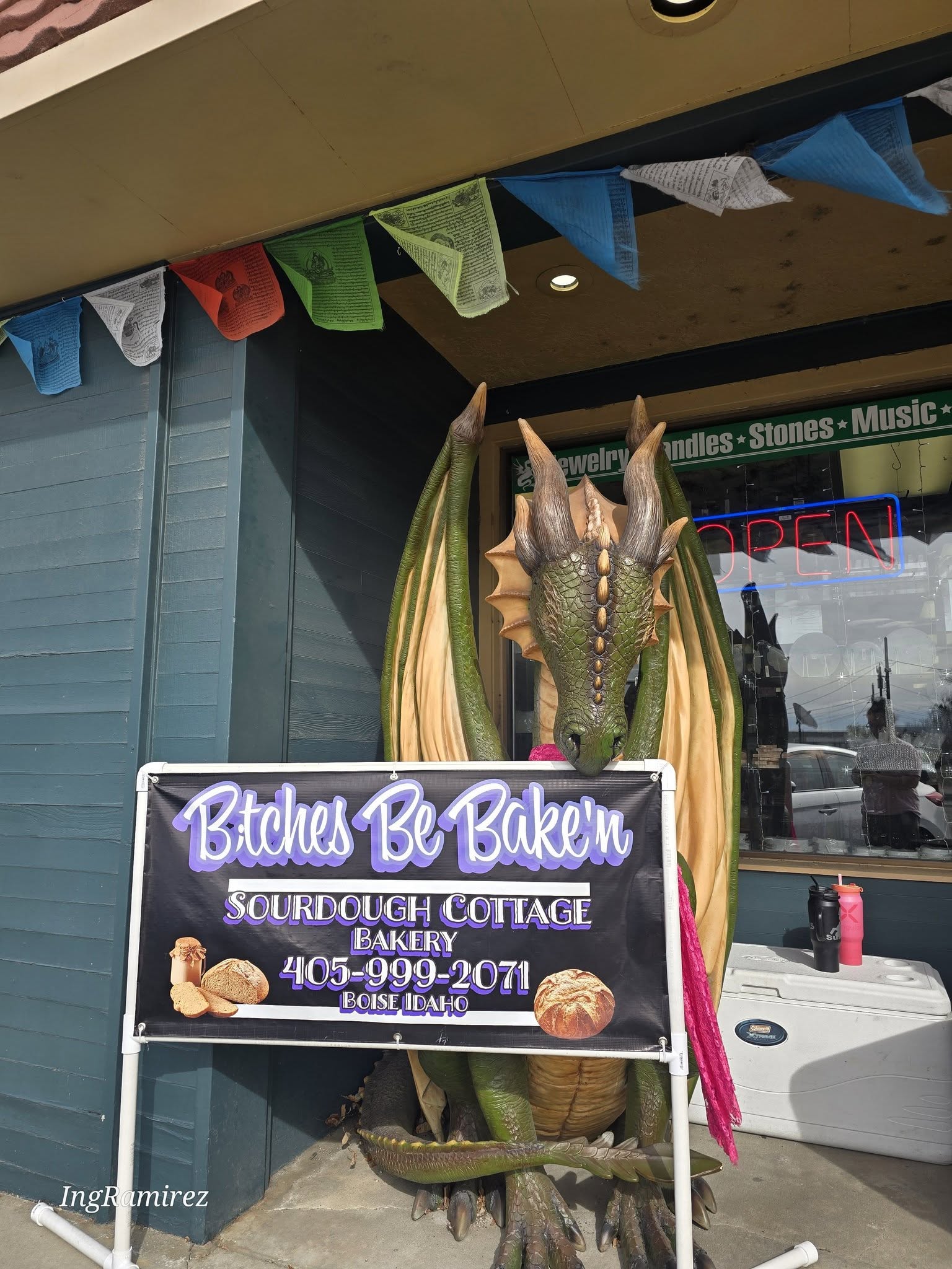 B;tches Be Bake'n brand banner with dragon